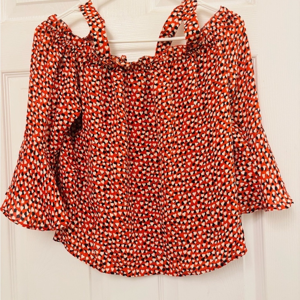 J CREW Cold Shoulder Top Heart Print - Picture 4 of 5